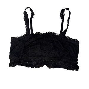 Aerie Black Lace Bralette Bandeau w/ Removable Straps | L | Lined | No Padding